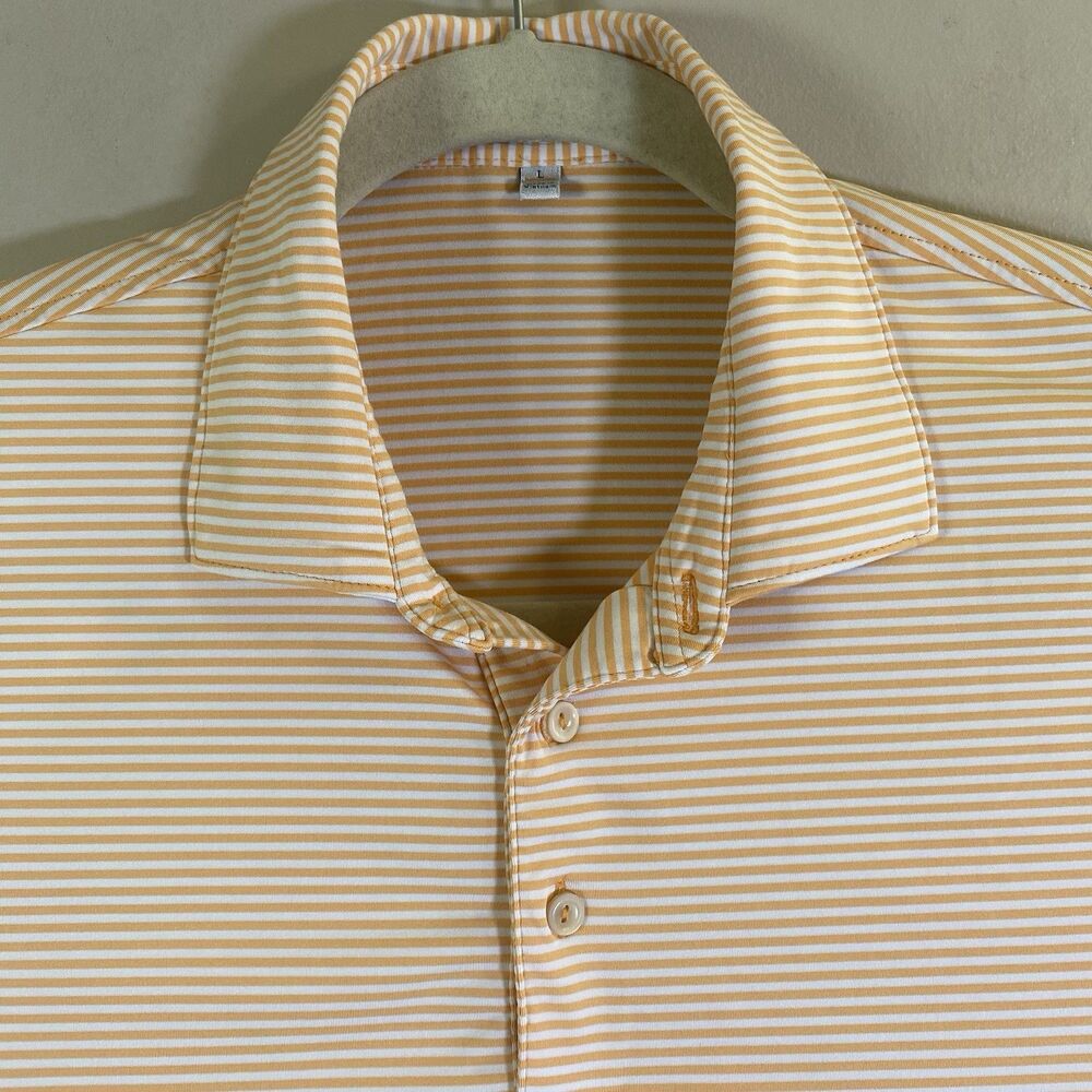 Peter Millar Crown Sport Polo Shirt Golf Summer Comfort Orange Striped Men Large